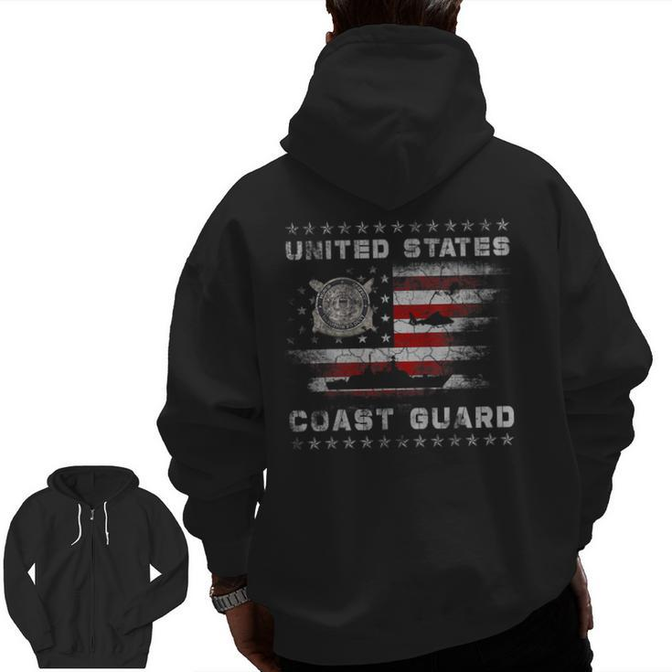 Us Coast Guard Uscg Veteran Vintage Mens Veteran  Zip Up Hoodie Back Print