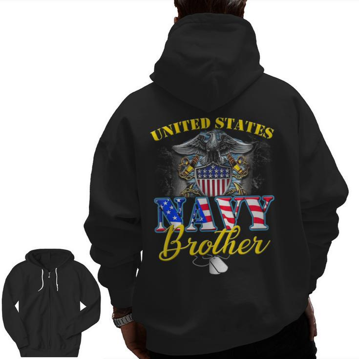 Us Military Navy Brother With American Flag Veteran Zip Up Hoodie Back Print