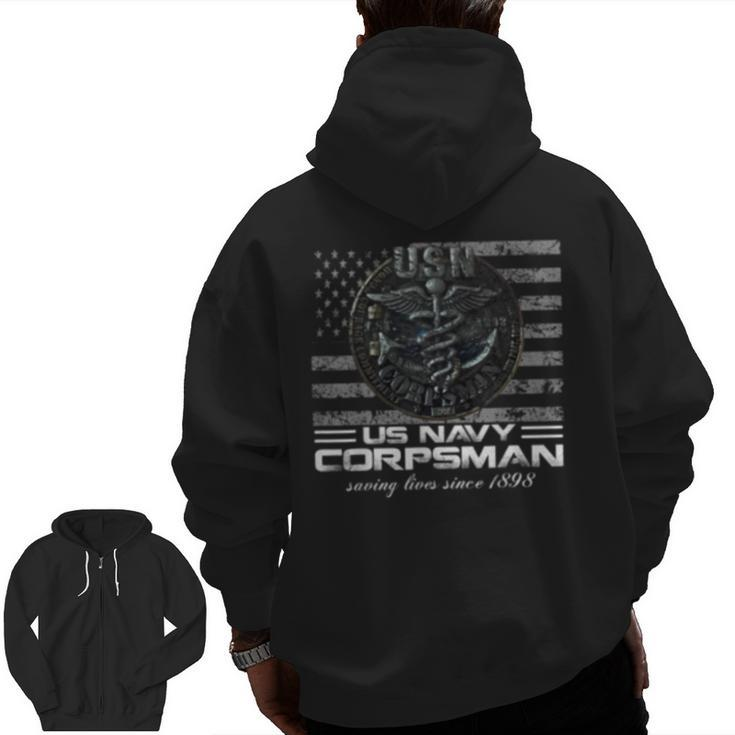 Us Navy Corpsman Navy Veteran Ideas Zip Up Hoodie Back Print