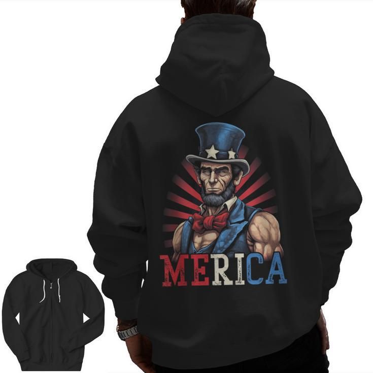 Usa 4Th Of July Abraham Lincoln Workout Muscles Zip Up Hoodie Back Print