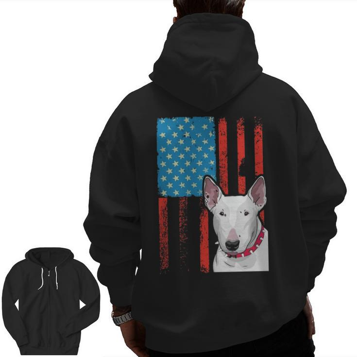 Usa American Flag  Patriotic Dog Bull Terrier Zip Up Hoodie Back Print