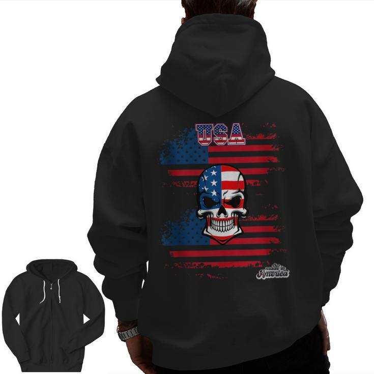 Usa American Flag Skull 4Th Of July Made In America Zip Up Hoodie Back Print