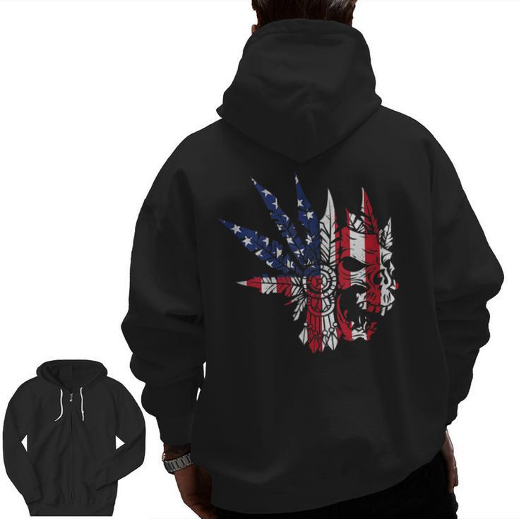 Usa American Flag Skull Skeleton Biker Style Idea Biker  Zip Up Hoodie Back Print