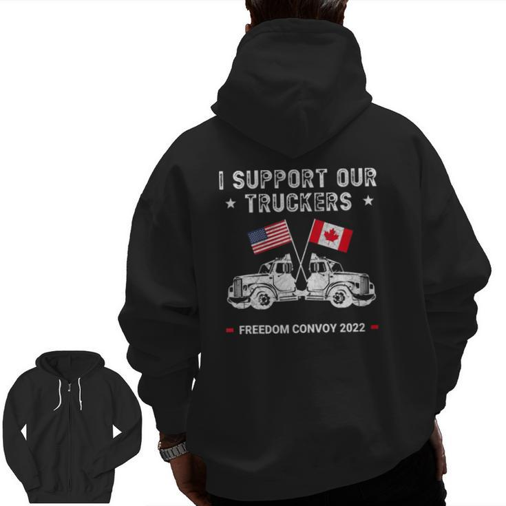 Usa And Canada Support Our Truckers Zip Up Hoodie Back Print