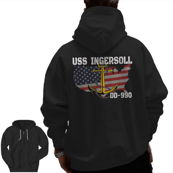 Uss Ingersoll Dd-990 Warship Veterans Day Father Grandpa Dad Zip Up Hoodie Back Print