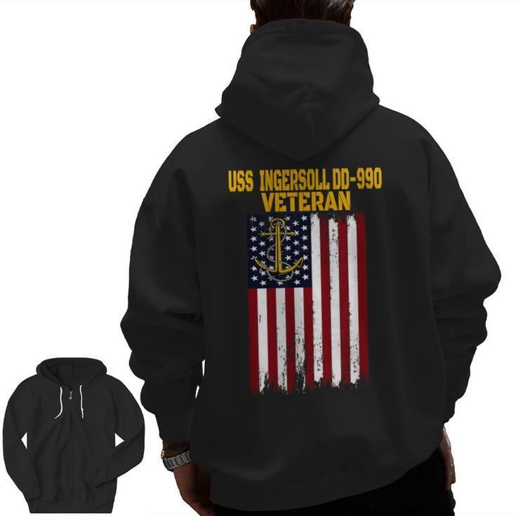 Uss Ingersoll Dd-990 Warship Veterans Day Father's Day Dad Zip Up Hoodie Back Print