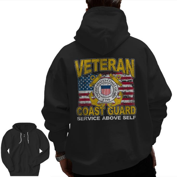 Veteran Coast Guard Service Above Self Distressed T Veteran  Zip Up Hoodie Back Print