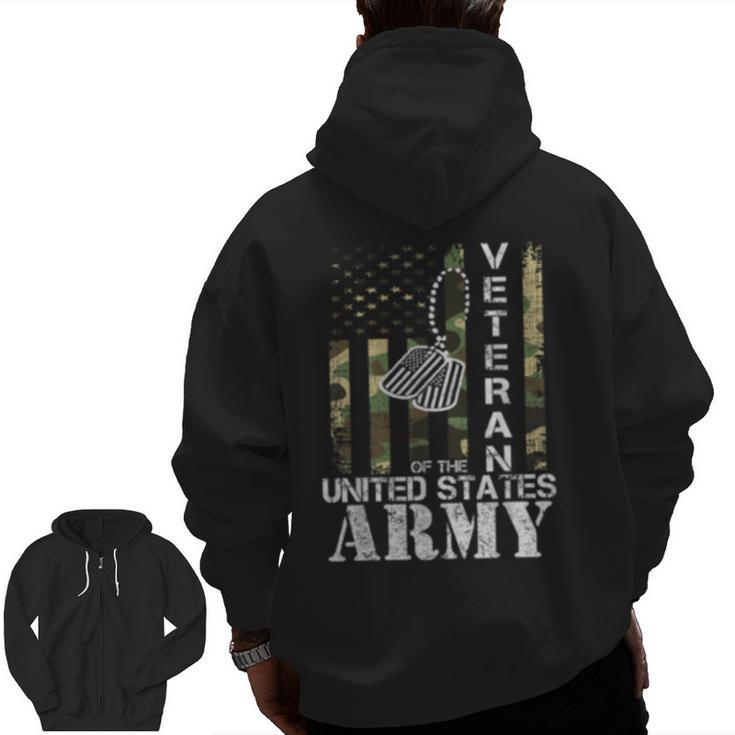 Veteran Of The United States Army American Flag Camo Zip Up Hoodie Back Print