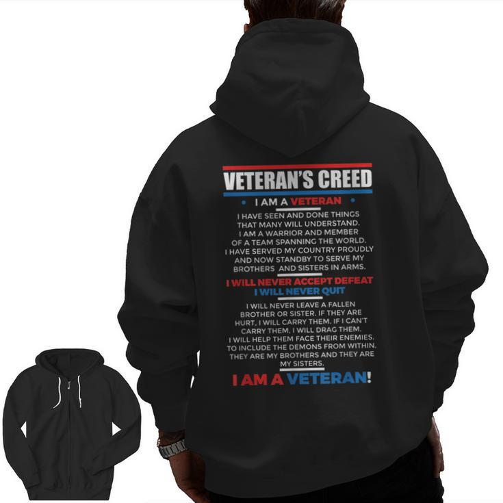 Veteran's Creed Patriot Usa Military Comrades America Zip Up Hoodie Back Print