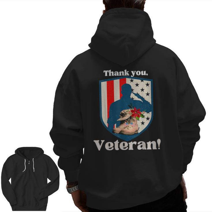 Veterans Day Military Boots Thank You Veteran Flag Zip Up Hoodie Back Print