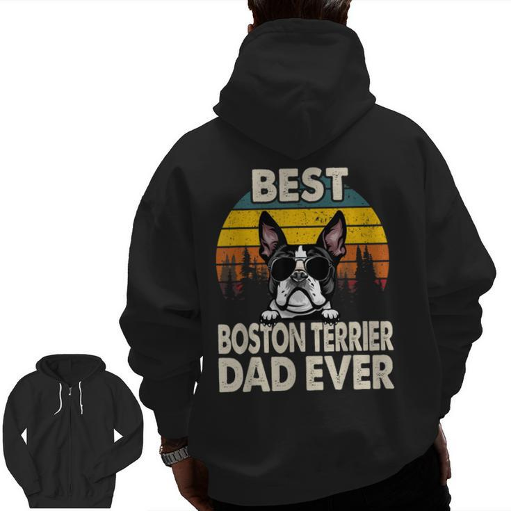 Vintage Best Boston Terrier Dog Dad Ever Lover Zip Up Hoodie Back Print
