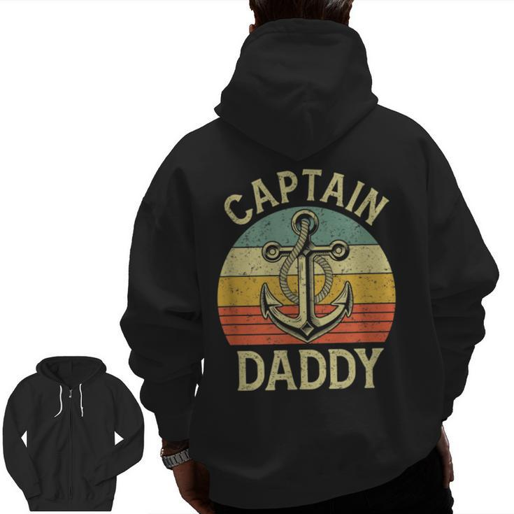 Vintage Captain Daddy Boat Pontoon Dad Fishing Sailor Anchor Zip Up Hoodie Back Print
