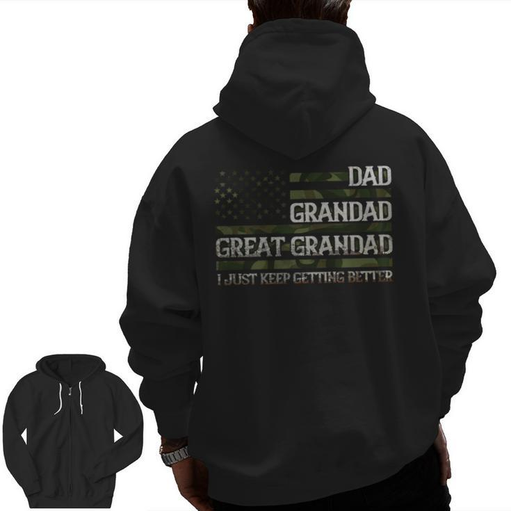 Vintage Dad Grandad Great Grandad With Us Flag Father's Day   For Dad Zip Up Hoodie Back Print