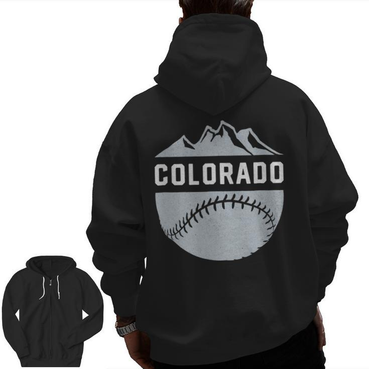 Vintage Denver Colorado Wilderness Skyline Baseball Zip Up Hoodie Back Print
