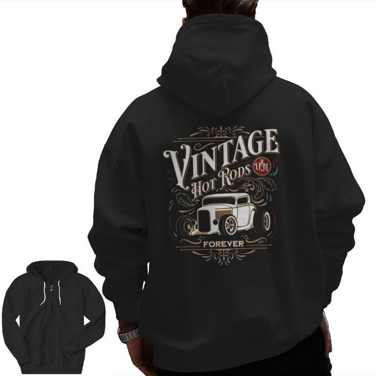 Vintage Hot Rods Usa Forever Classic Car Nostalgia Zip Up Hoodie Back Print