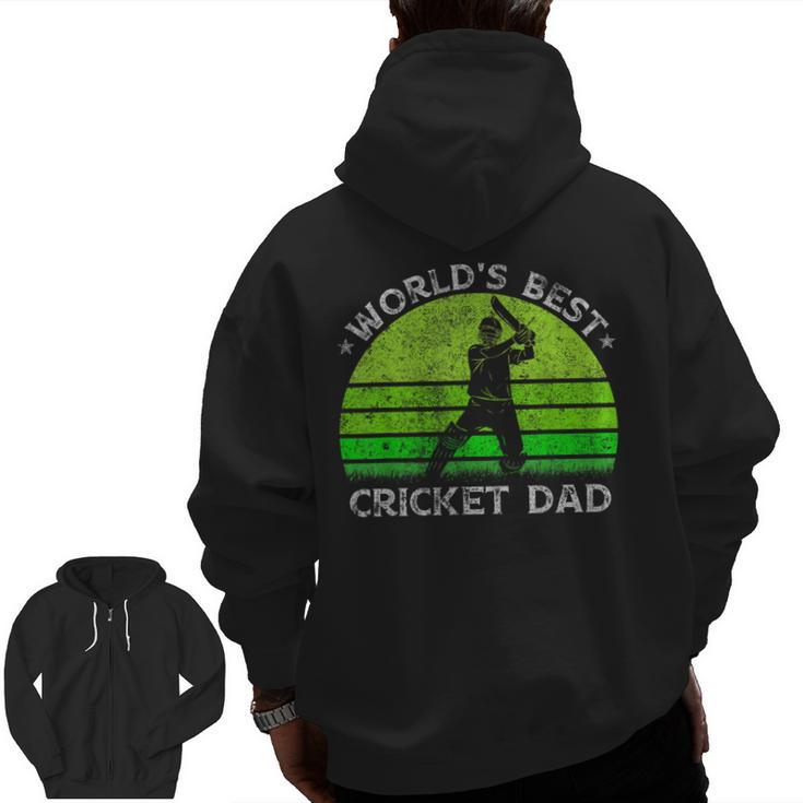Vintage Retro World's Best Cricket Dad Silhouette Sunset Zip Up Hoodie Back Print