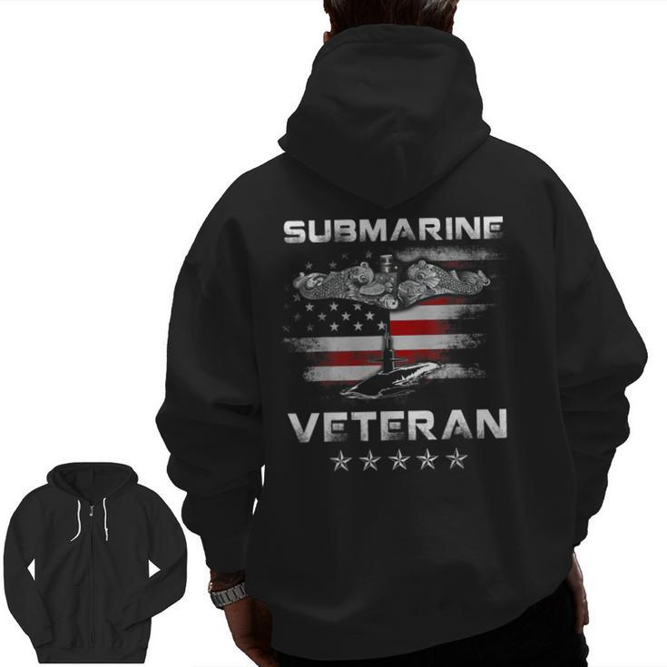 Vintage Submarine Veteran American Flag Patriotic Zip Up Hoodie Back Print