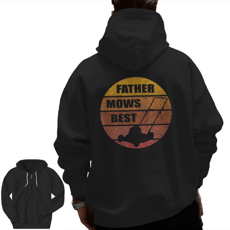 Vintage Sunset Lawn Mower Father Mows Best Silhouette Zip Up Hoodie Back Print