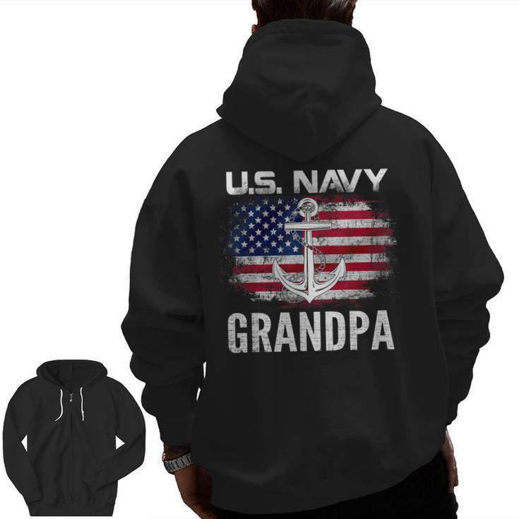 Vintage Us Navy With American Flag For Grandpa Zip Up Hoodie Back Print