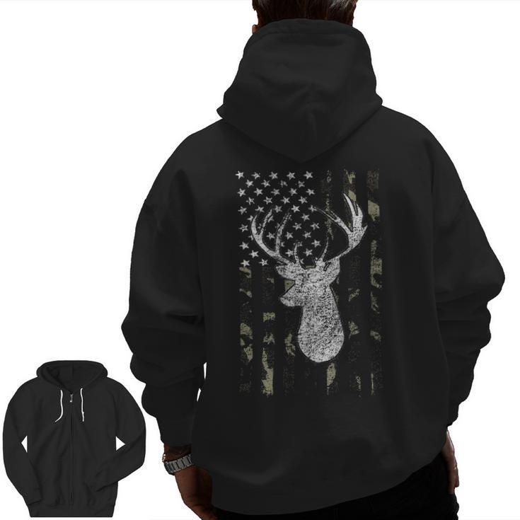 Whitetail Buck Deer Hunting American Camouflage Usa Flag Zip Up Hoodie Back Print
