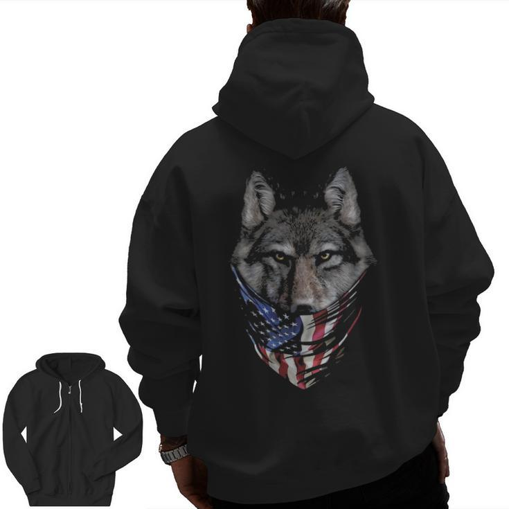 Wolf In Flag Of Usa Bandana Zip Up Hoodie Back Print