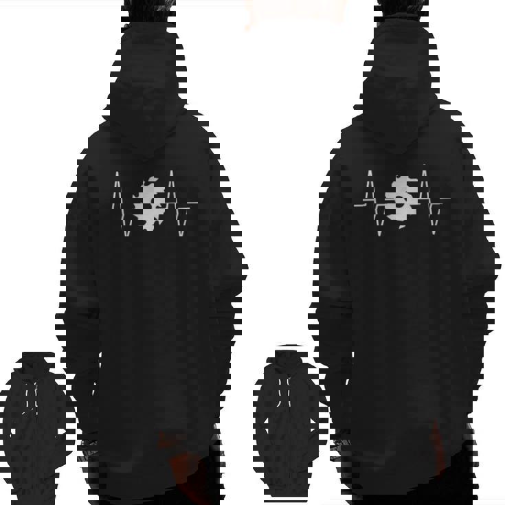 Woodworker Circular Saw Blade Heartbeat Ekg Pulse Zip Up Hoodie Back Print