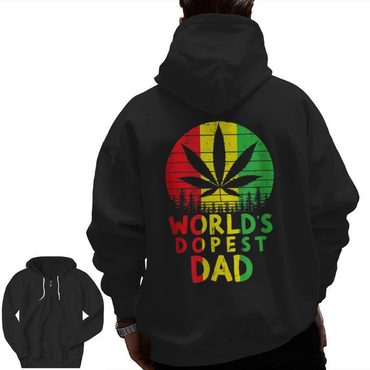 World's Dopest Dad Weed Cannabis Stoner Zip Up Hoodie Back Print