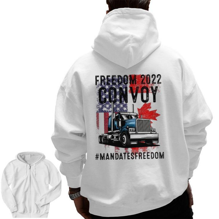 American Flag Canada Flag Freedom Convoy 2022 Trucker Driver Zip Up Hoodie Back Print