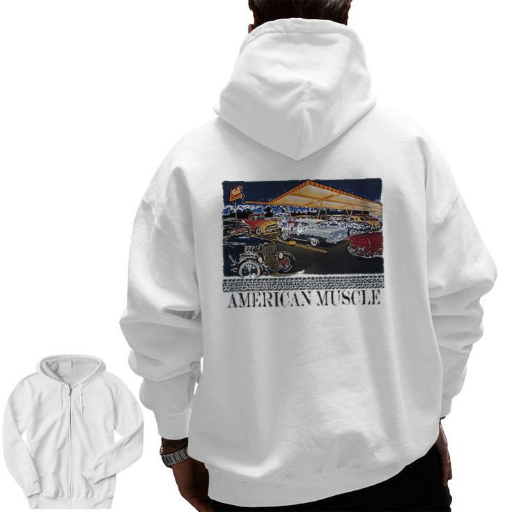American Muscle Classic Hotrod Car Truck Drive In Cruise Graphic Zip Up Hoodie Back Print