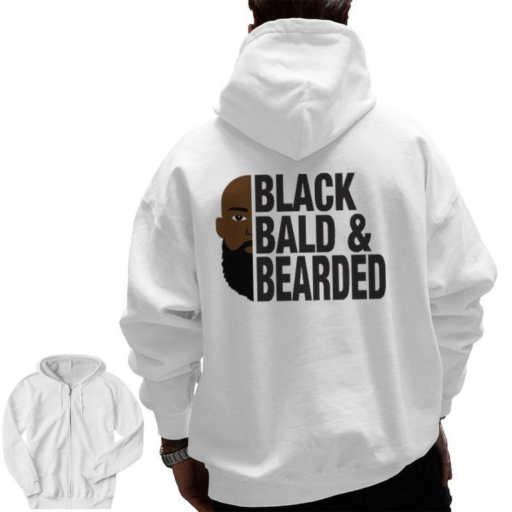 Black Bald And Bearded Face Father's Day Zip Up Hoodie Back Print