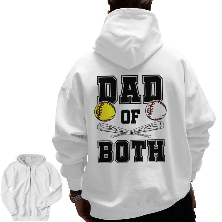 Dad Of Both Dad Of Ballers Baseball Softball Zip Up Hoodie Back Print
