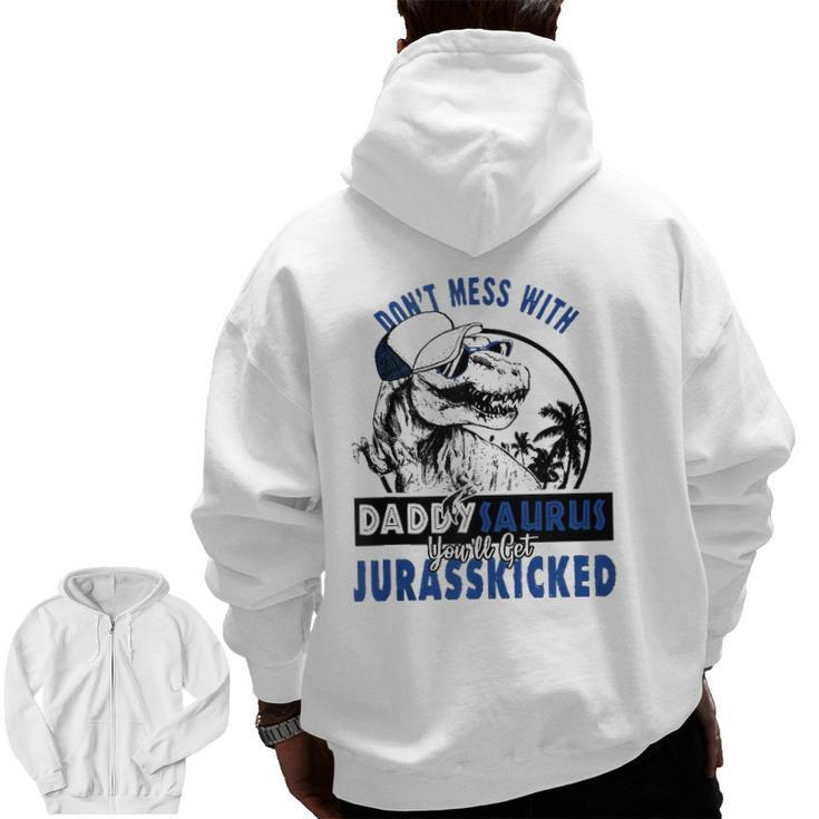 Daddysaurus Dad Husband Father's Day Matching Dinosaur Zip Up Hoodie Back Print
