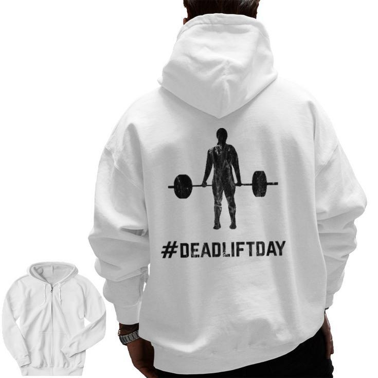 Deadlift Day Retro Vintage Barbell Gym Lifting Zip Up Hoodie Back Print