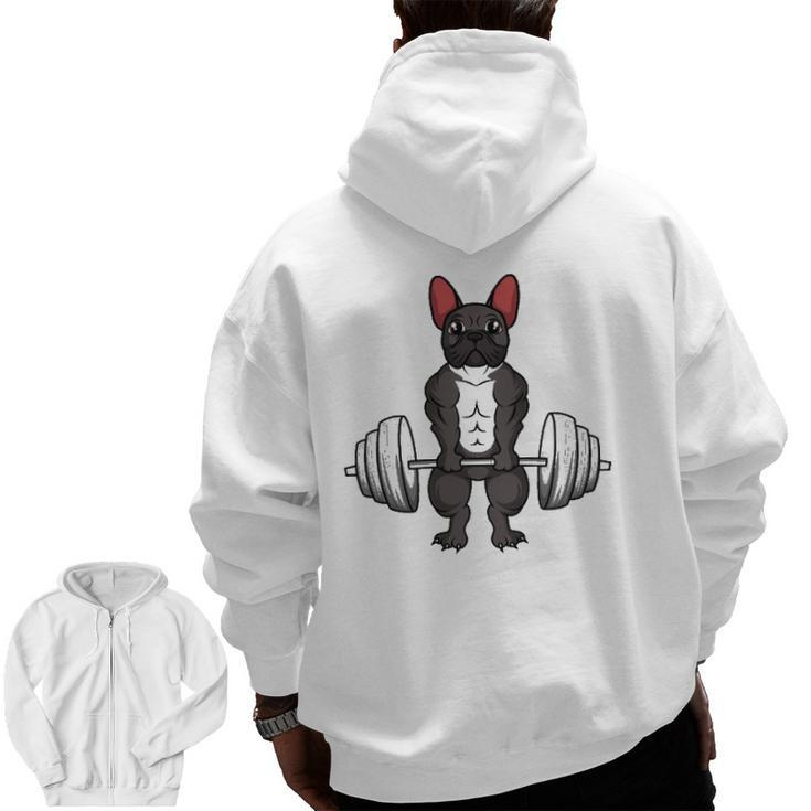 French Bulldog Deadlifts Dog Fitness Weightlifting Zip Up Hoodie Back Print