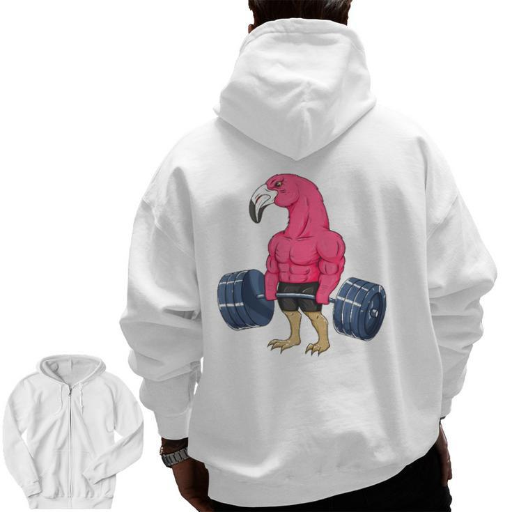 Flamingo Weightlifting Bodybuilder Muscle Fitness Zip Up Hoodie Back Print