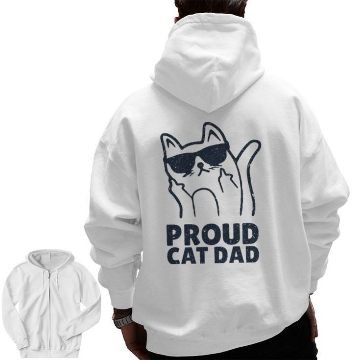 Retro Proud Cat Dad Showing The Finger For Cat Lovers Zip Up Hoodie Back Print