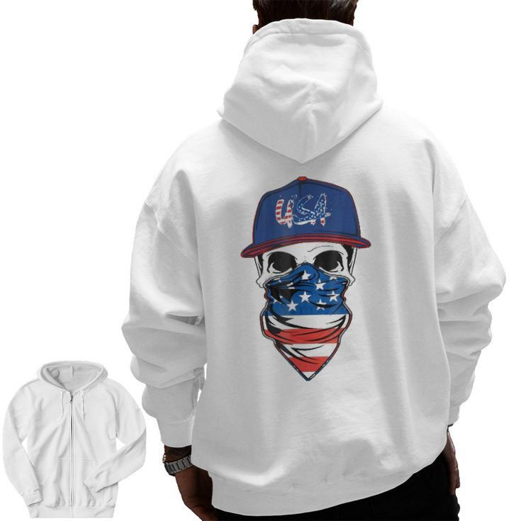 Men's American Flag Skull Usa Military Zip Up Hoodie Back Print