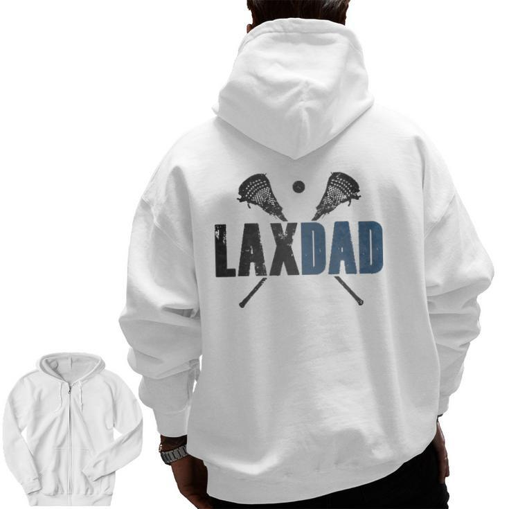 Mens Lax Dad Lacrosse Player Father Parent Coach Vintage Zip Up Hoodie Back Print
