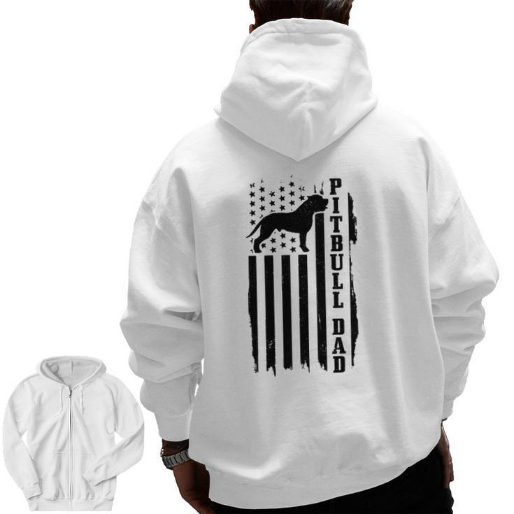 Mens Pitbull Dad Vintage American Flag Patriotic Pitbull Dog Zip Up Hoodie Back Print