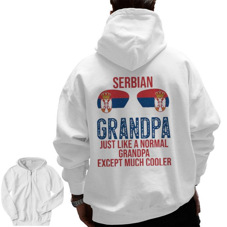 Mens Serbian Grandpa Serbia Flag Sunglasses Father's Day Zip Up Hoodie Back Print