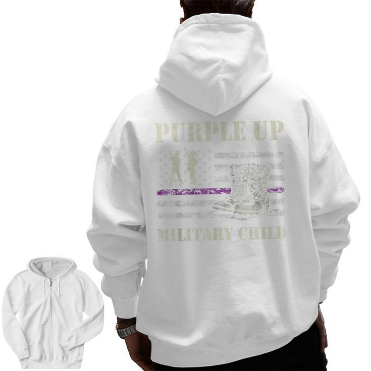 Purple Up Military Child Kids Army Dad Us Flag Retro Zip Up Hoodie Back Print