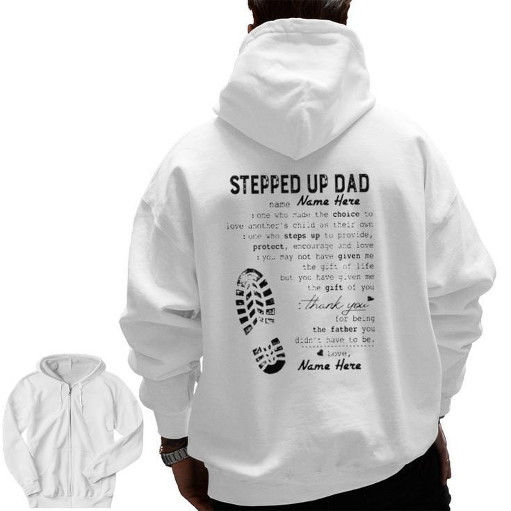 Stepped Up Dad Father's Day Thank You For Being The Father You Didn't Have To Be Shoe Print Zip Up Hoodie Back Print