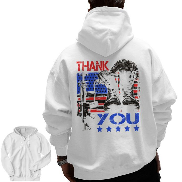 Thank You Army Soldiers Military Us Navy July Veterans Zip Up Hoodie Back Print