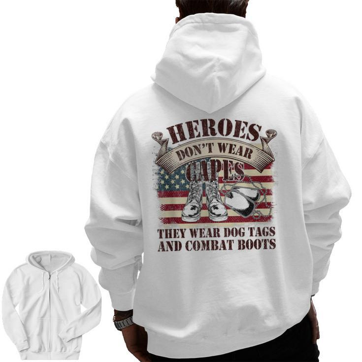 Us Flag Veterans Day Army Soldier Dogtags Combat Boots Hero Zip Up Hoodie Back Print