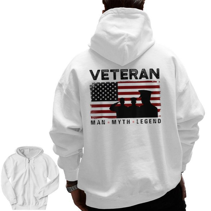 Veteran Man Myth Legend American Army Soldier Military  Zip Up Hoodie Back Print