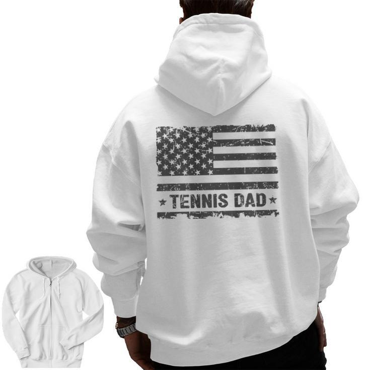 Vintage Tennis Dad America Us Flag Patriot  Zip Up Hoodie Back Print