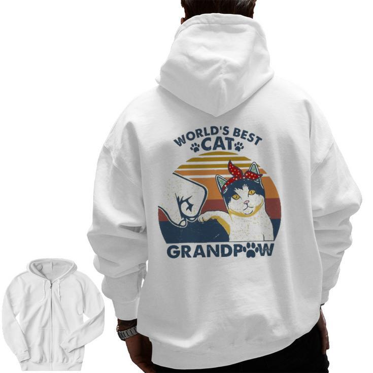 World's Best Cat Grandpaw Vintage Grandpa Cat Lover Zip Up Hoodie Back Print