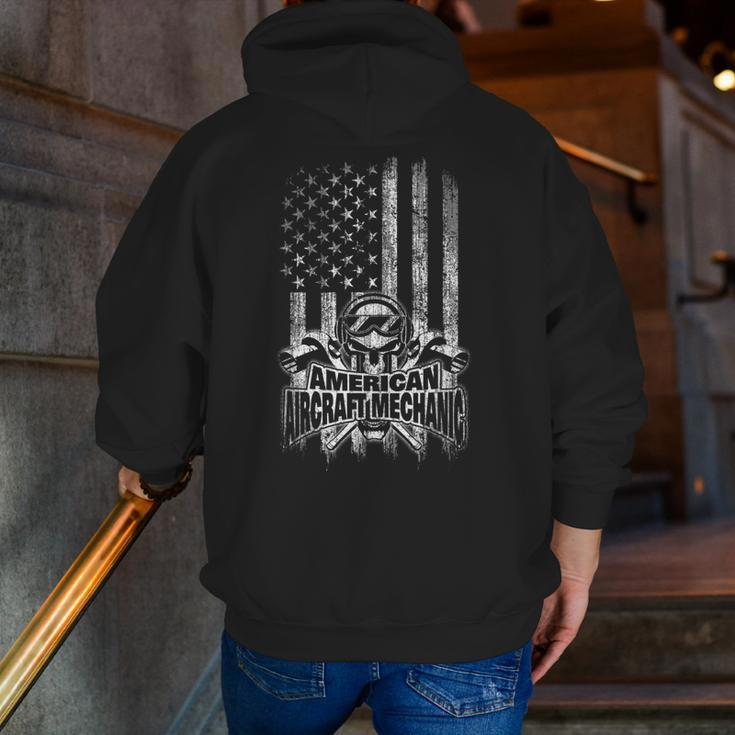 Aircraft Mechanic American Flag Skull And Ratchets Zip Up Hoodie Back Print