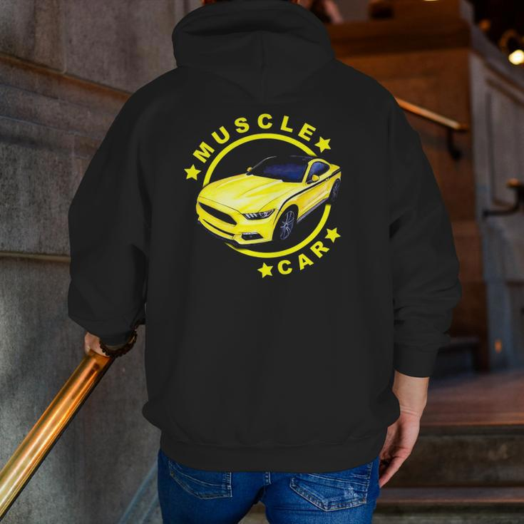 American Muscle Yellow Car Car Lover Zip Up Hoodie Back Print