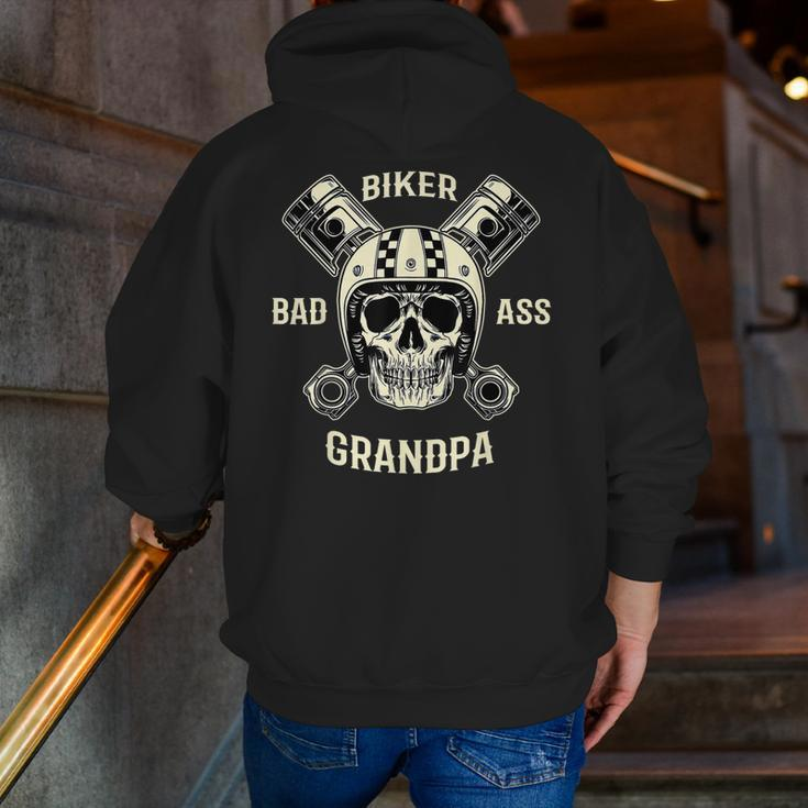 Bad Ass Biker Grandpa Motorcycle Father's Day Zip Up Hoodie Back Print